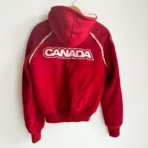 Hudson Bay Company Torino Olympic 2006 Sheepskin Lined Suede Hooded  Bomber L - Picture 5 of 12